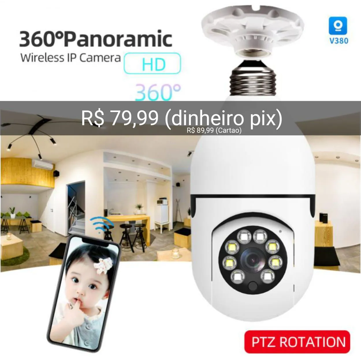 Câmera lampada IP Wifi 360° - Segurança filmadora