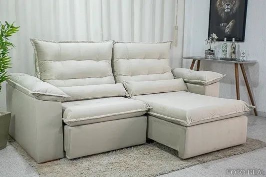 Sofá Retrátil Reclinável 2.30m Bege Soft Molas Bonnel rf65