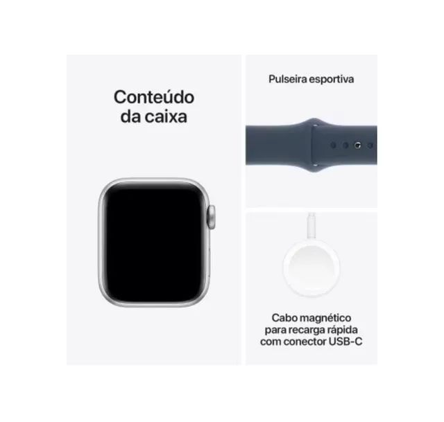 Apple Watch SE GPS 2°th 44mm silver (Prata de alumínio) Pulseira Blue, Novo Lacrado - Foto 4