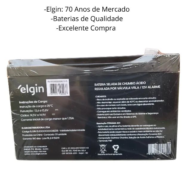 Bateria selada Elgin 12V 7ah para alarme e cerca elétrica - Foto 3