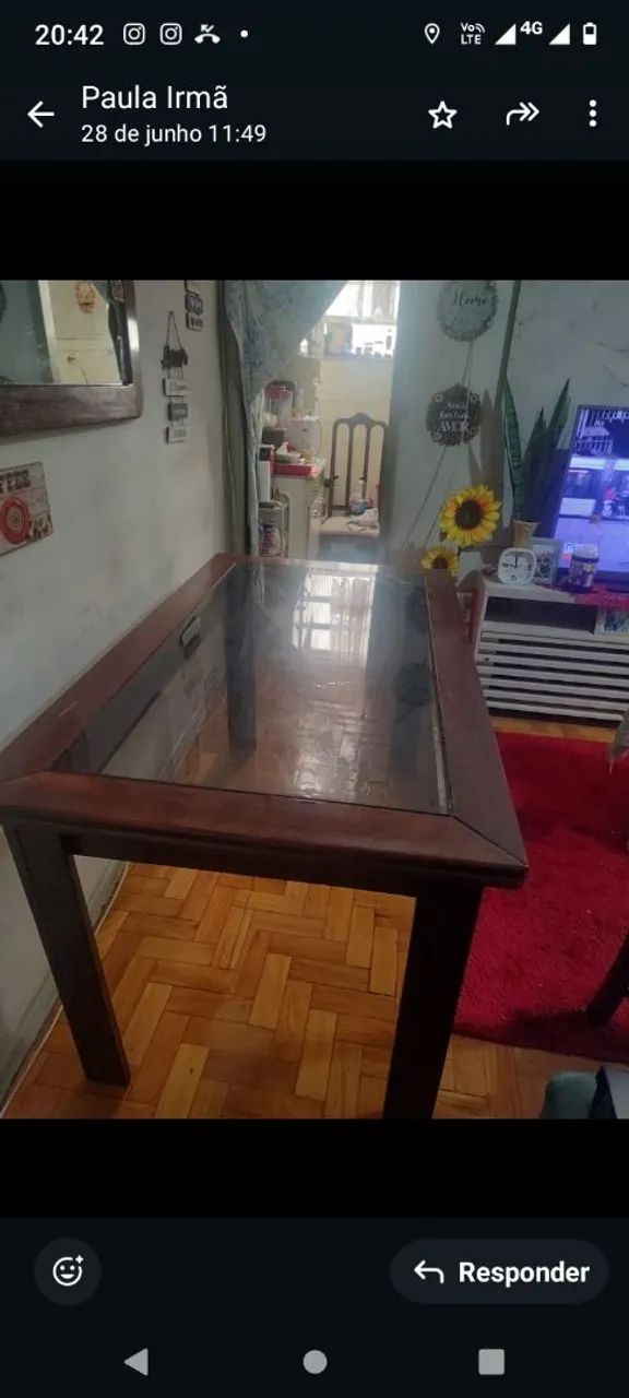 Mesa de Jantar em Madeira com Tampo de vidro e 5 cadeiras Vidro com cadeiras  - Foto 3