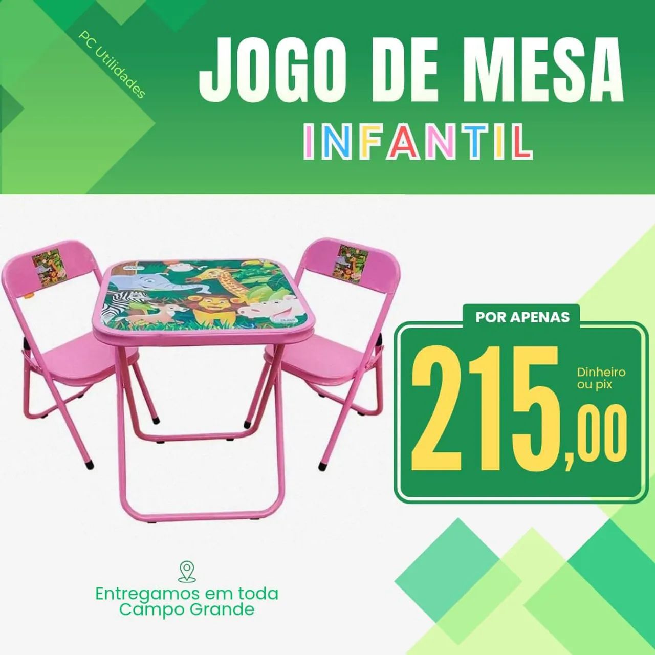 Jogo de mesa infantil (mesa + 2 cadeiras)
