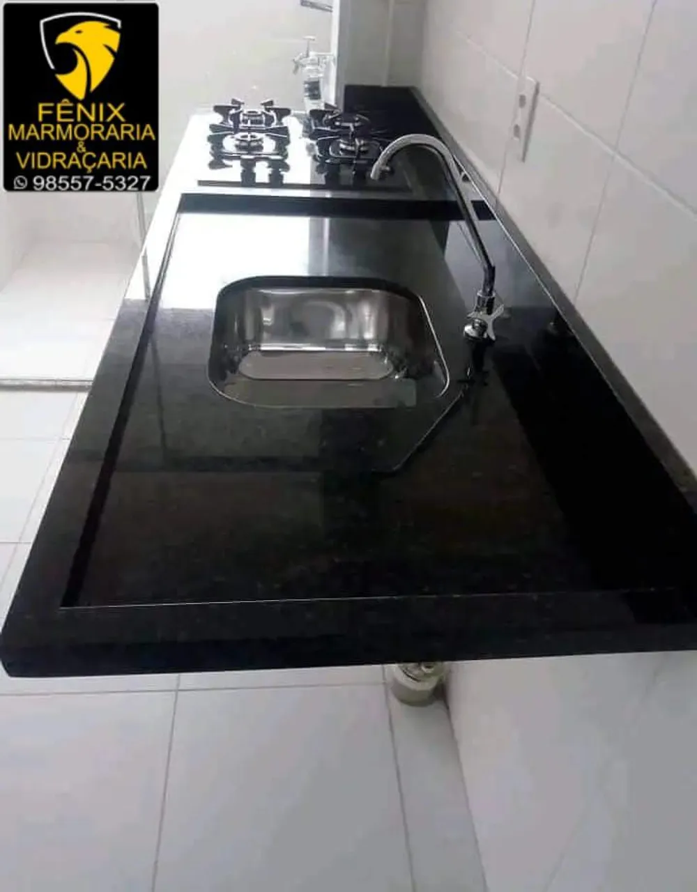 Pia de cozinha em granito preto