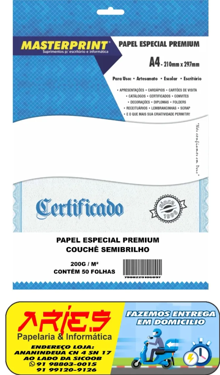 PAPEL BRANCO COUCHÊ SEMIBRILHO MASTERPRINT A4 50 FOLHAS 200G