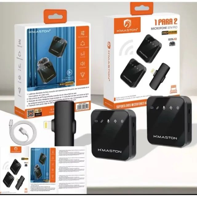 Microfone Sem Fio Duplo Lapela Hmaston MK16 Celular Tipo-c Com Espuma Loja Coimbra Entrega - Foto 2
