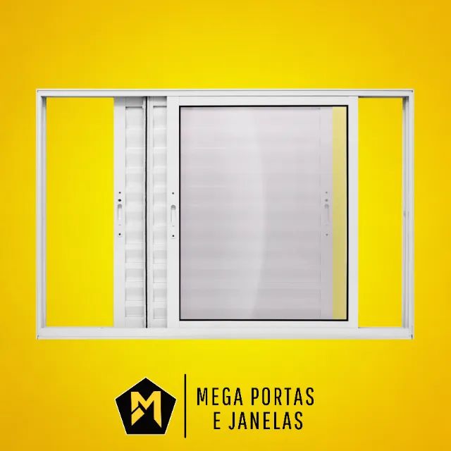 Veneziana Três Folhas Alumínio Branco - Linha 25 (Completa)