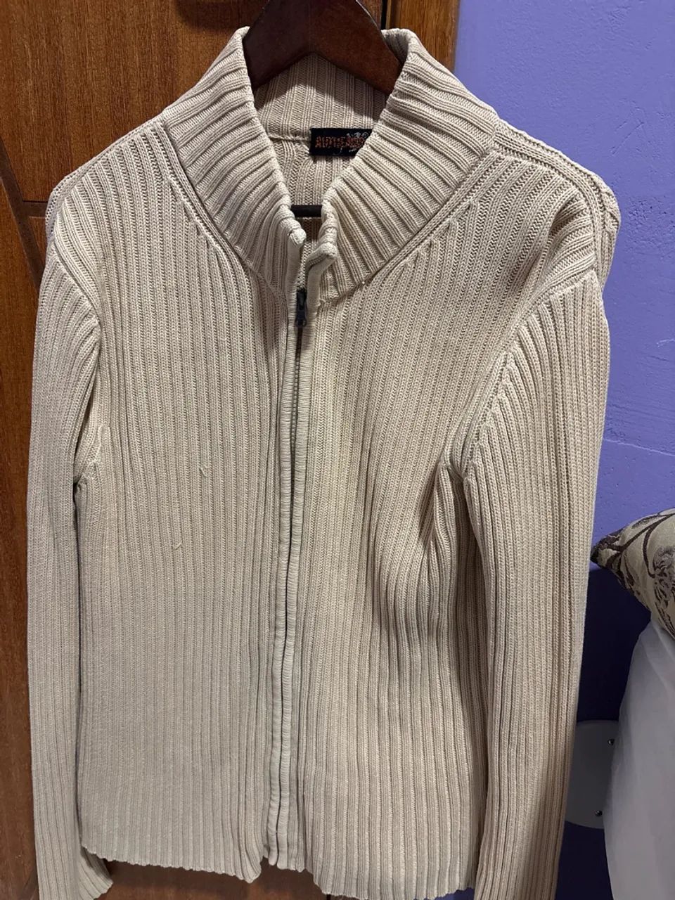 Casaco de Tricot Bege com Zíper