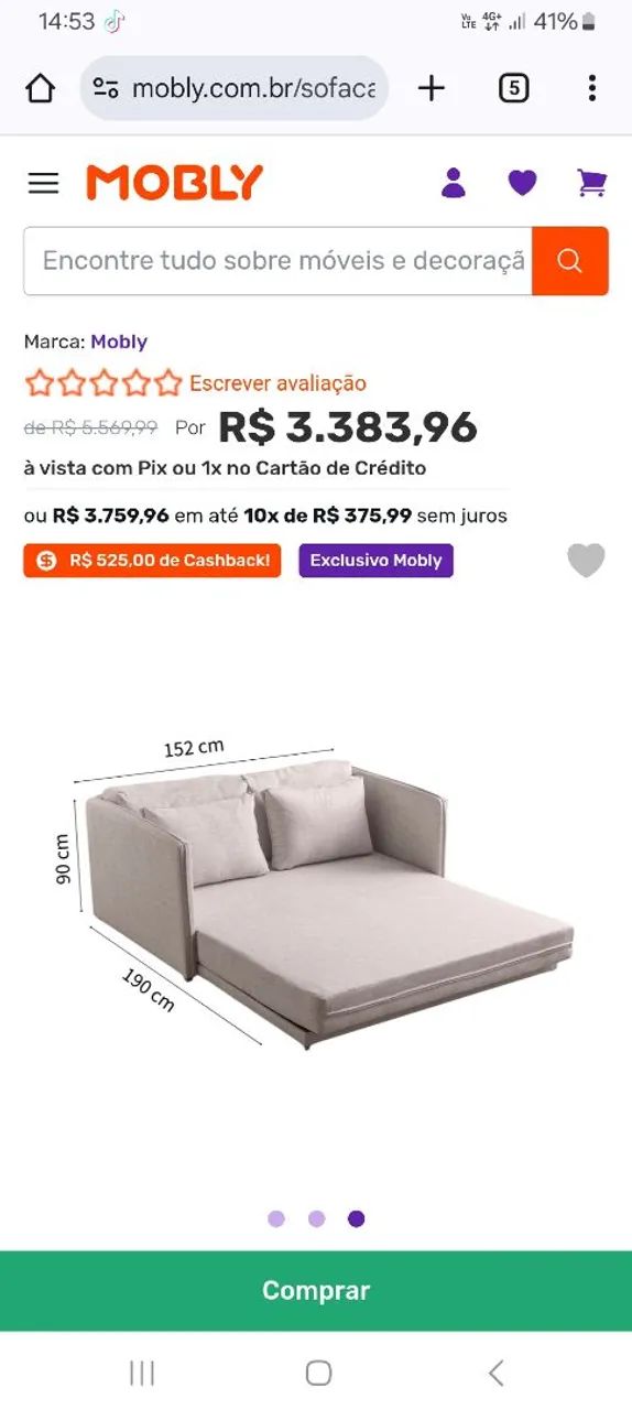 Sofá-Cama 2 Lugares Casal Charle Veludo Bege novo   - Foto 2