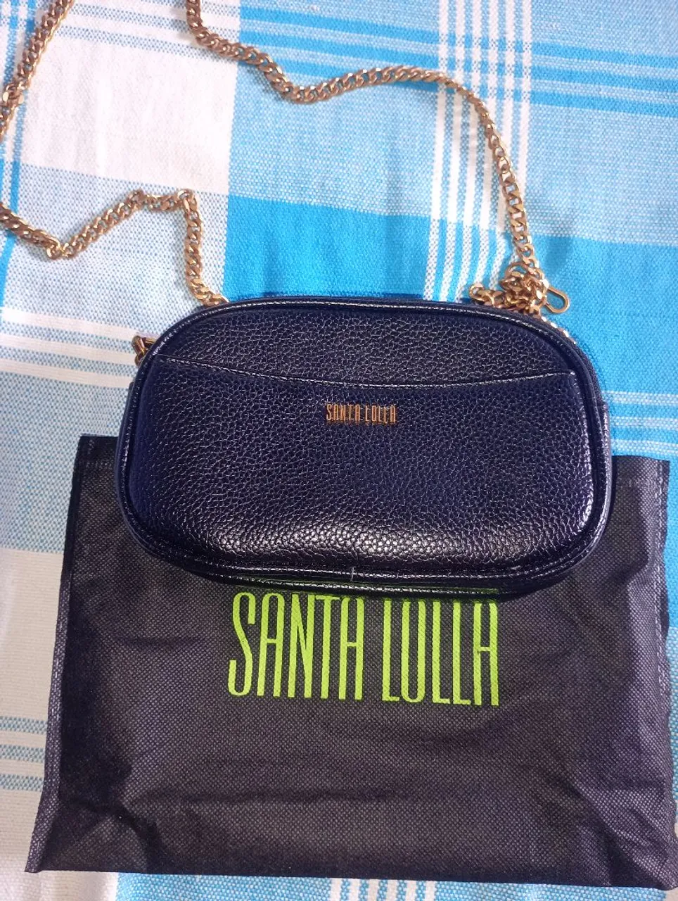 Bolsa Santa Lolla Azul com Corrente Dourada