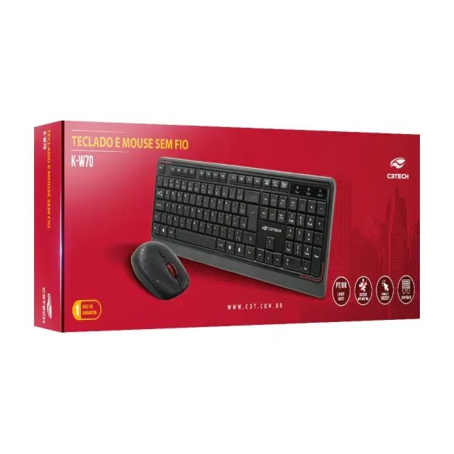  Kit Teclado e Mouse Sem Fio C3Tech K-W70BK - WZetta - Foto 2