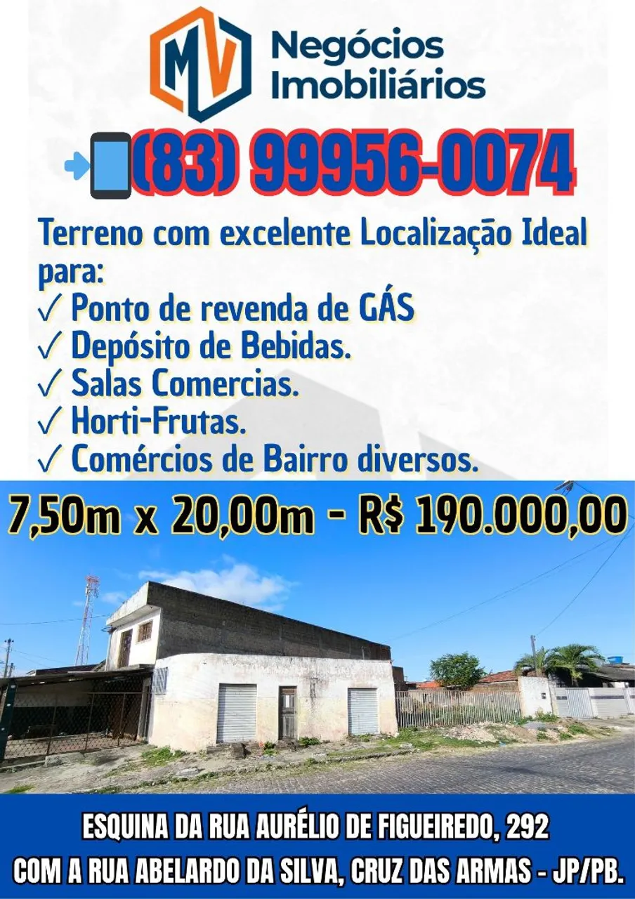 TERRENO DE ESQUINA EM CRUZ DAS ARMAS
