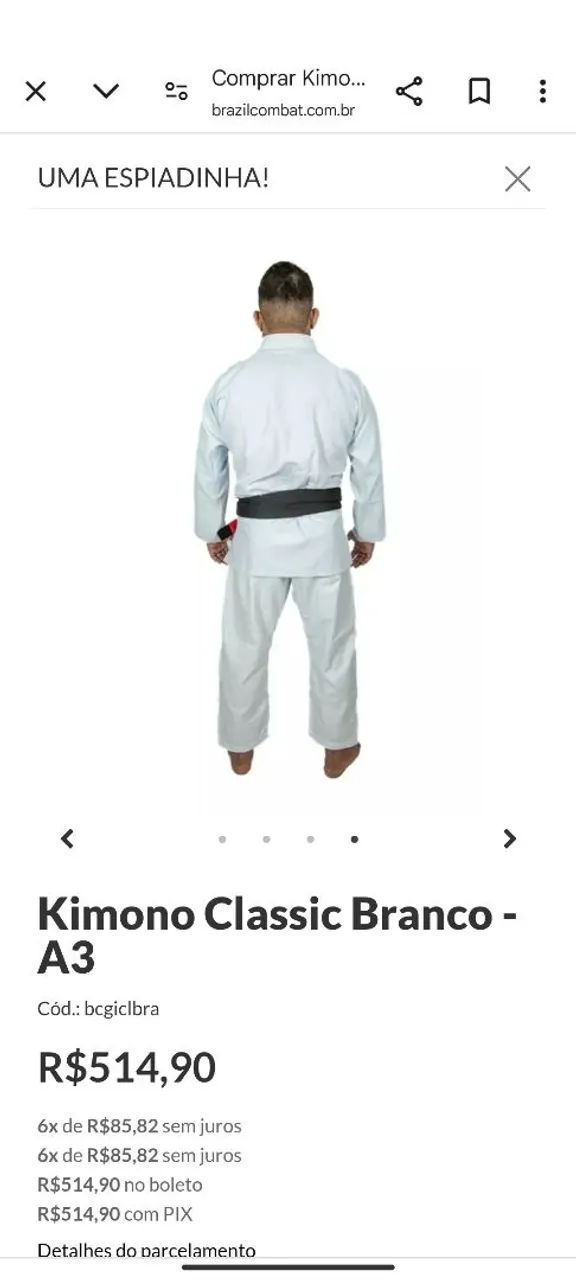 Kimono Jiu Jitsu Branco Brasil Combat Classic A3 - Tamanho A3