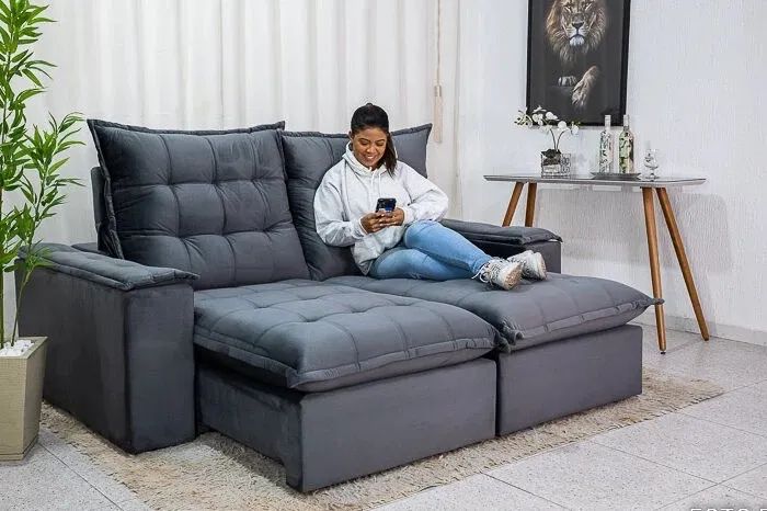 Sofá Retrátil Reclinável 2.10m Veludo D33 e Molas Ensacadas