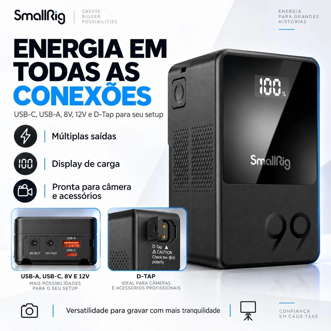 Bateria SmallRig 99 V-Mount 99Wh com Display USB-C USB-A D-Tap - Foto 5