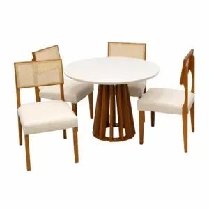 Mesa de Jantar Berlim 100cm Redonda com Vidro e 4 Cadeiras  Madeira - Foto 2