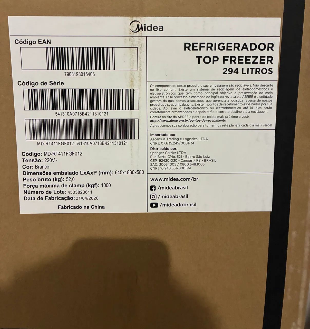 Geladeira Midea Duplex 294l Cycle Defrost Branca  - Foto 2