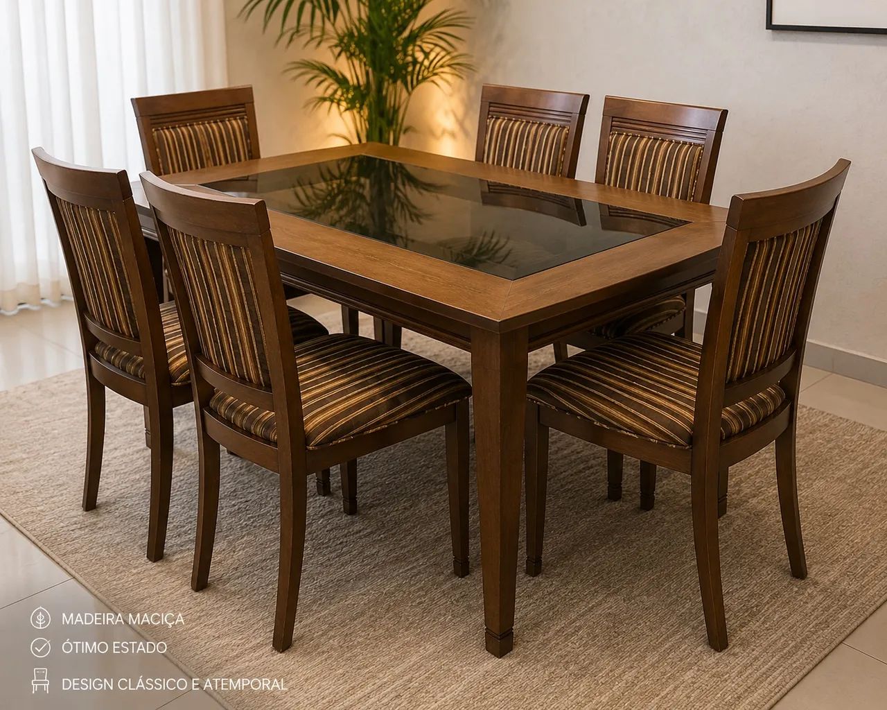 Mesa de madeira com 6 cadeiras 