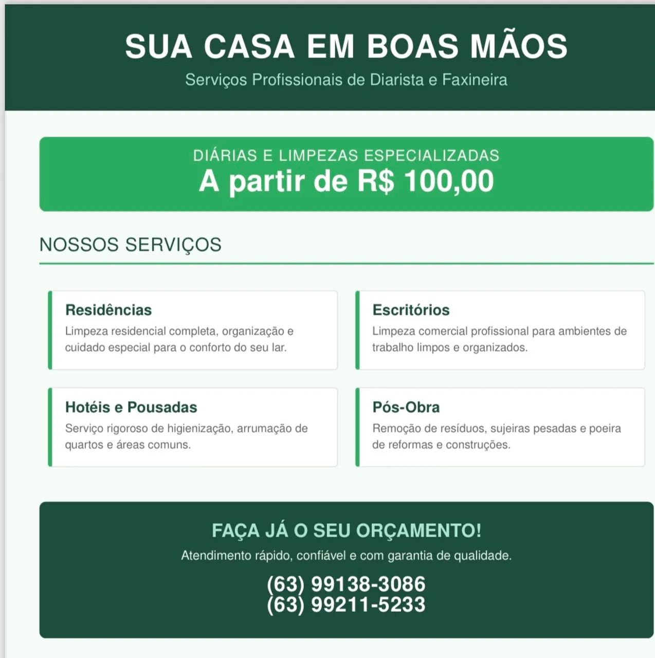 Disponível para faxina
