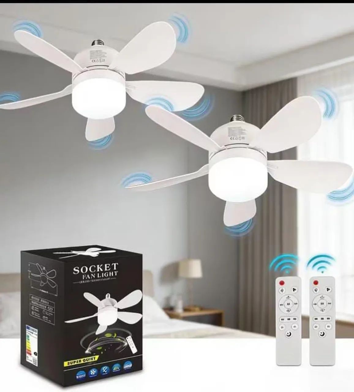 Kit com 2 Ventiladores de teto com lâmpada e controle remoto