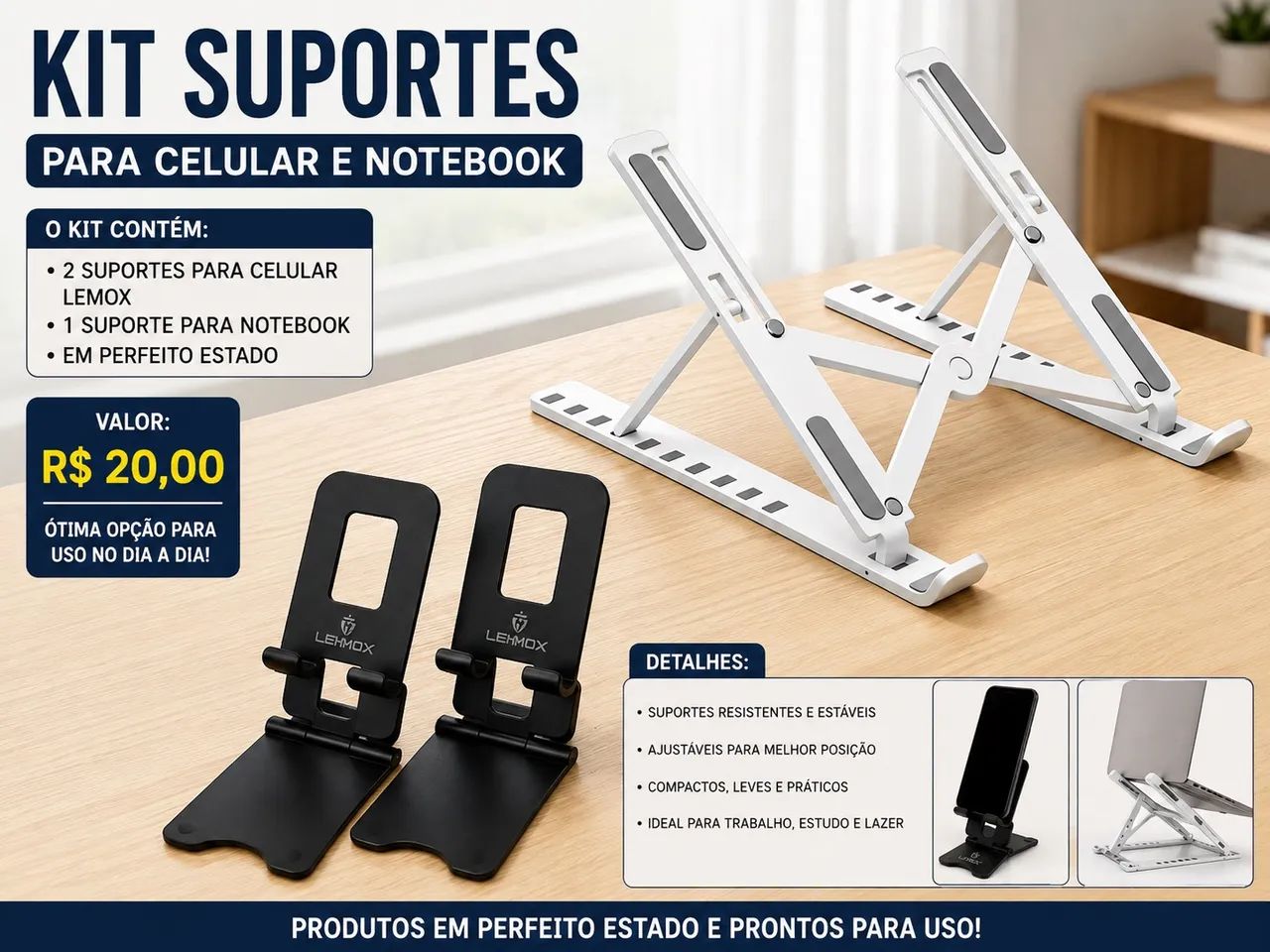  KIT SUPORTES PARA CELULAR E NOTEBOOK LEMOX - Foto 2