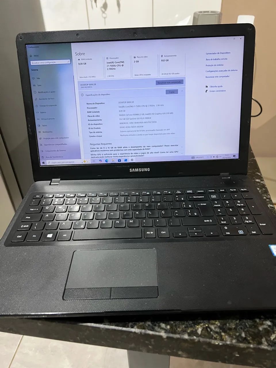 Notebook  Samsung  i7 7ª GERAÇÃO 1000 GB SSD R$1.450 - Foto 2