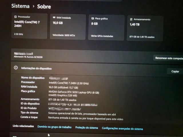 Alienware 16 Aurora | RTX 5050 | Core 7 240H | 16GB | Seminovo com Garantia e NF - Foto 5