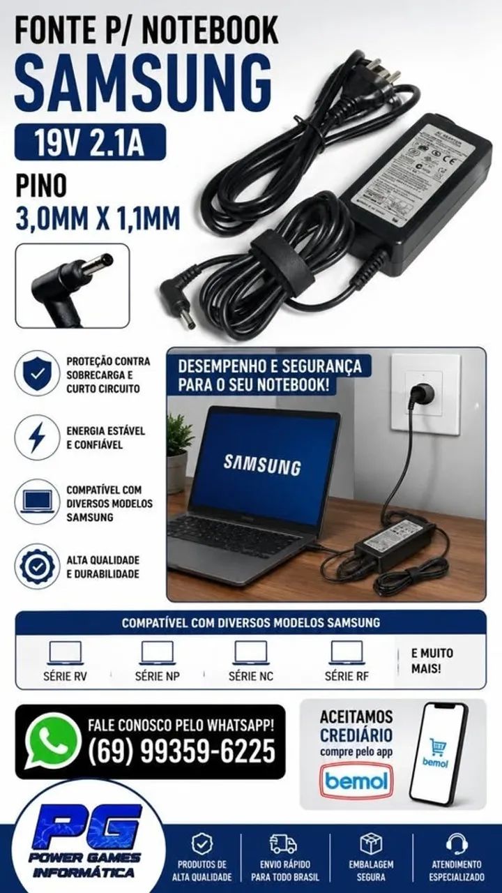 FONTE PARA NOTEBOOK SAMSUNG 