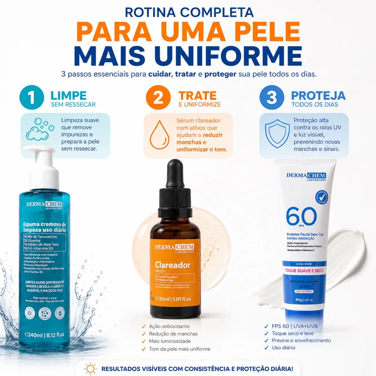 KIT CLAREADOR DERMACHEM ? ROTINA COMPLETA PARA UMA PELE MAIS UNIFORME ? - Foto 3