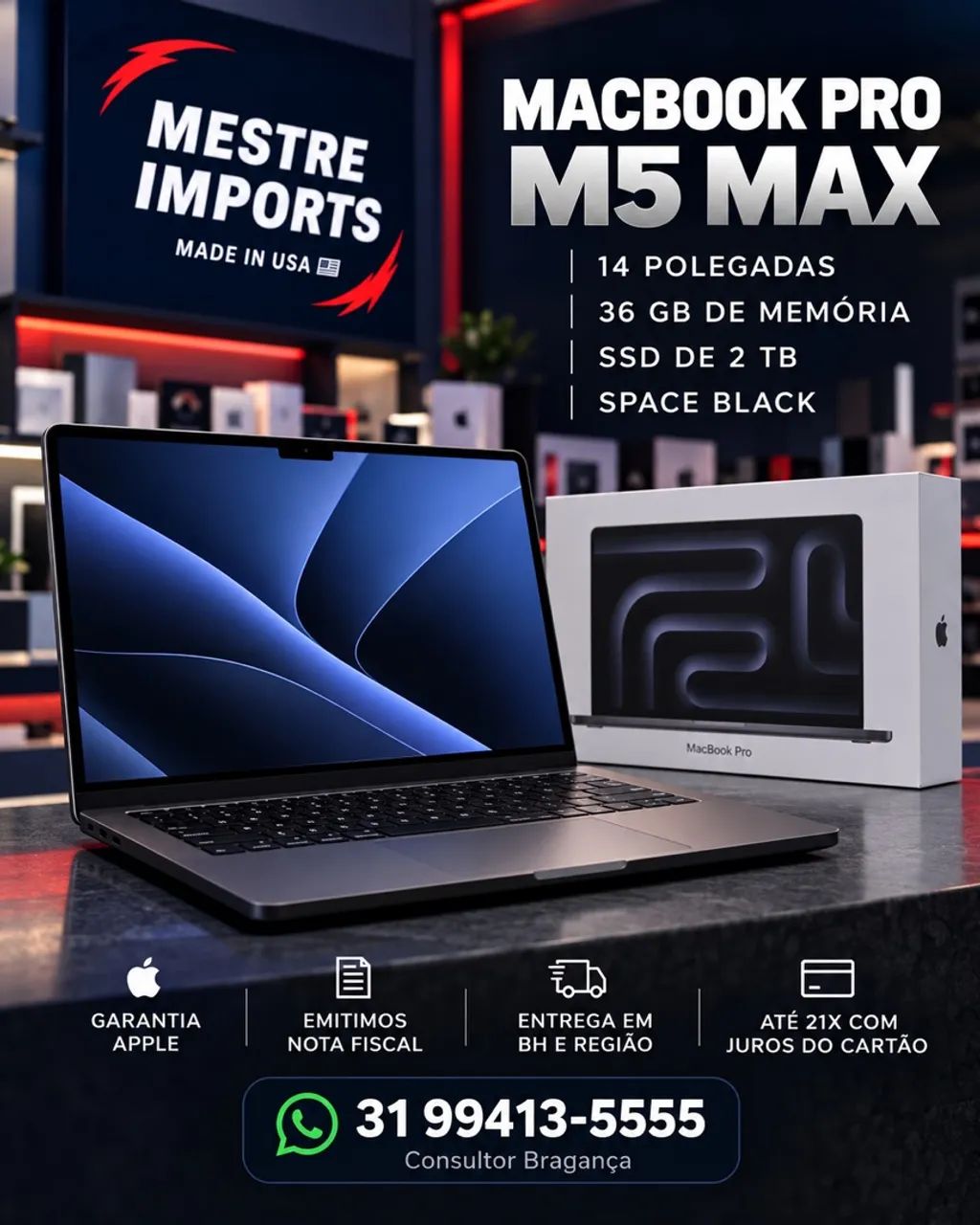 MacBook Pro M5 Max 14 pol 36GB RAM 2TB SSD Silver Novo Lacrado