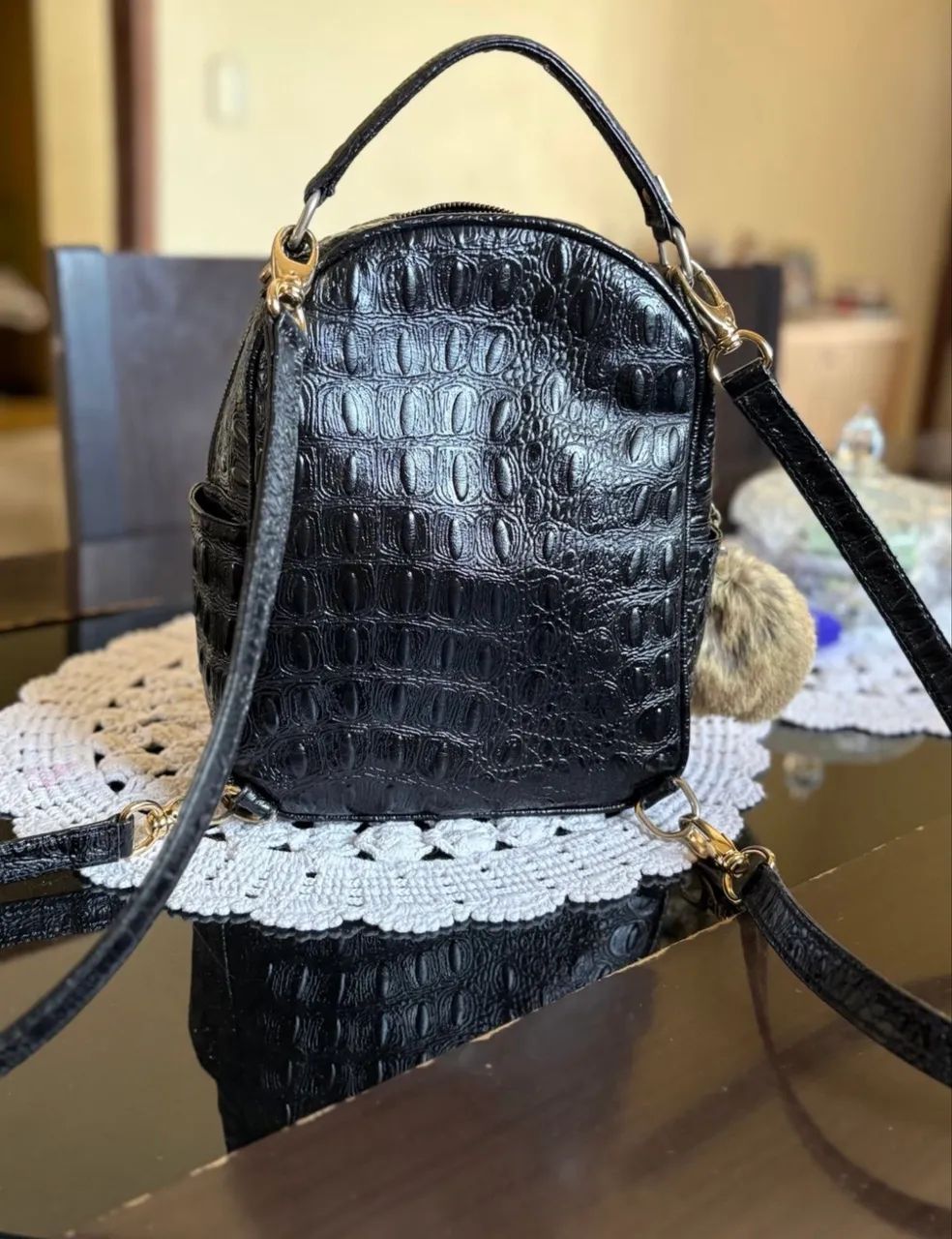 bolsa de couro preta  - Foto 4