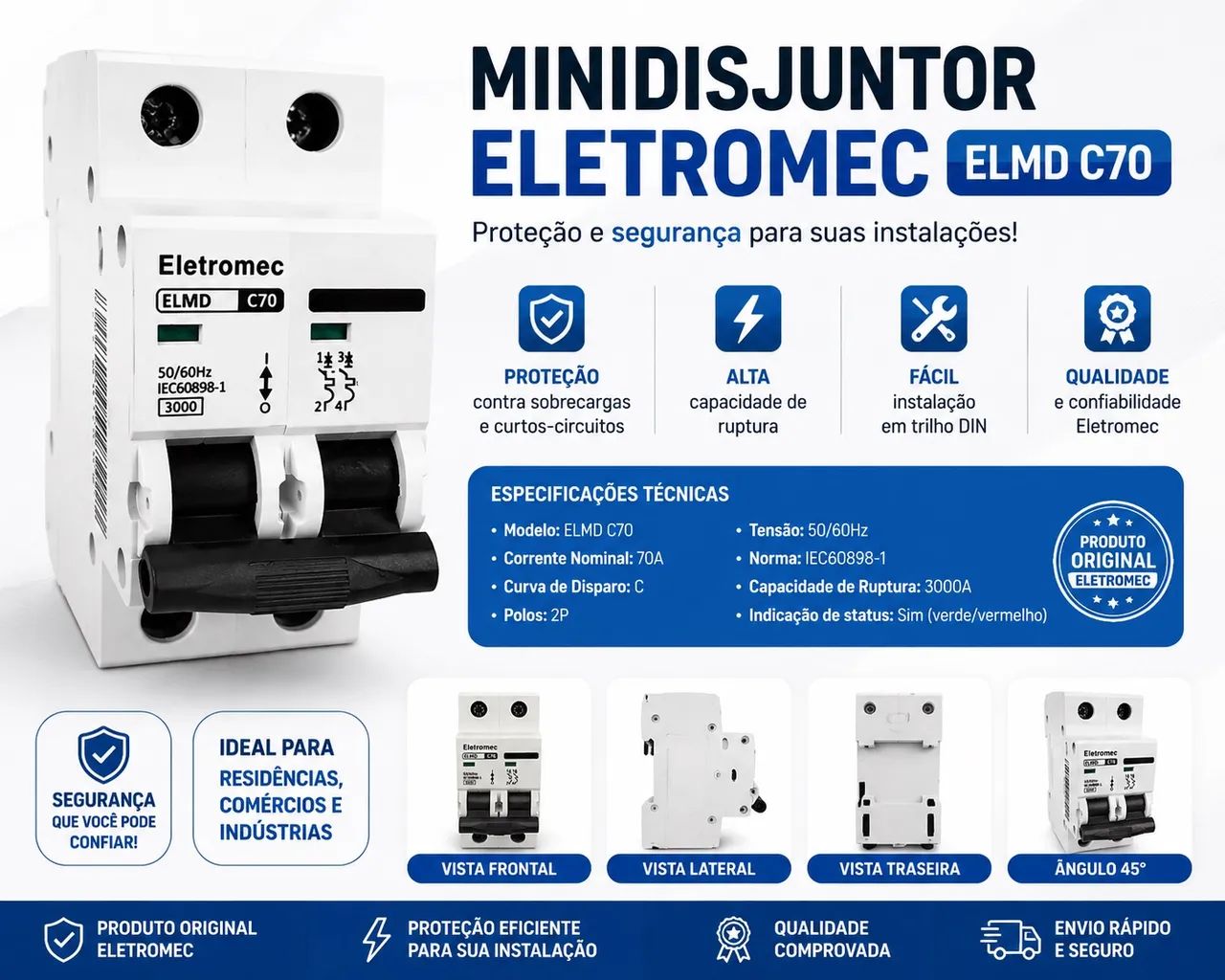 Disjuntor eletromec 70a - Foto 2