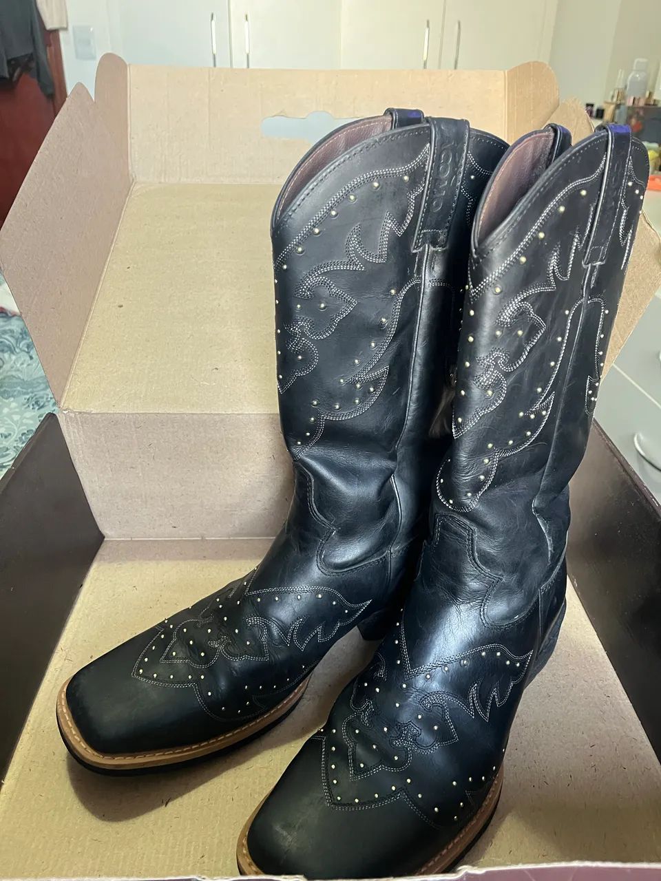 Bota texana preta com strass - Foto 3