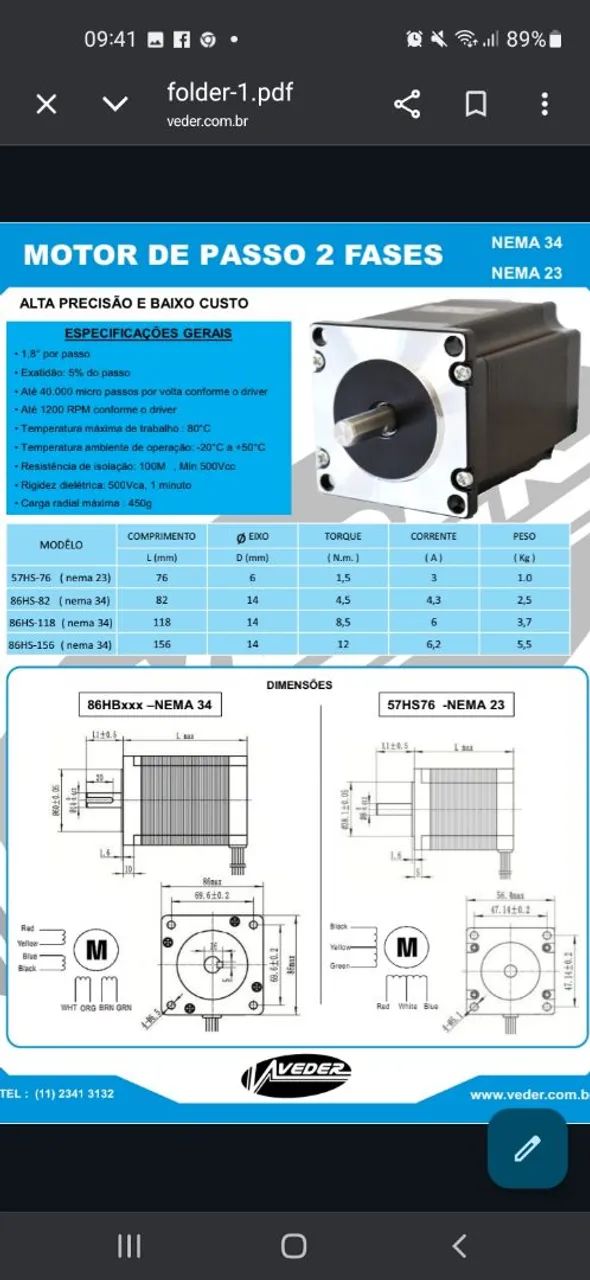 MOTOR DE PASSO VEDER YK86HB118-06A - Foto 5
