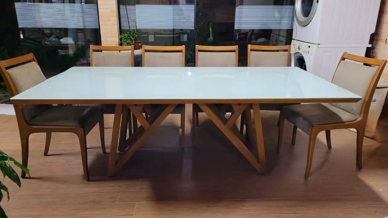 Mesa de Jantar com Vidro e Madeira Maciça - 2,20 m - Foto 2