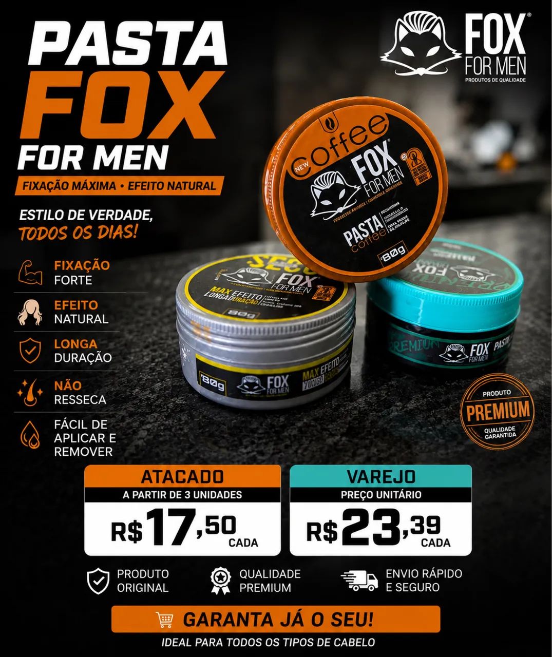 Pasta Modeladora Fox For Men 80g - Fixação Forte | Efeito Natural