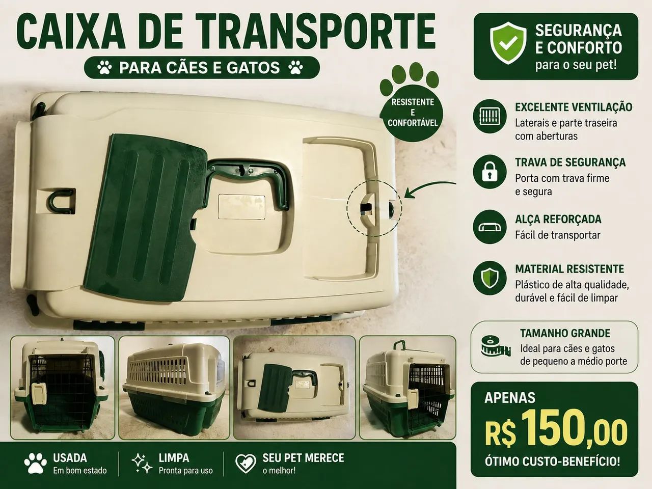 Caixa de transporte de cães/ gatos Grande  - Foto 2