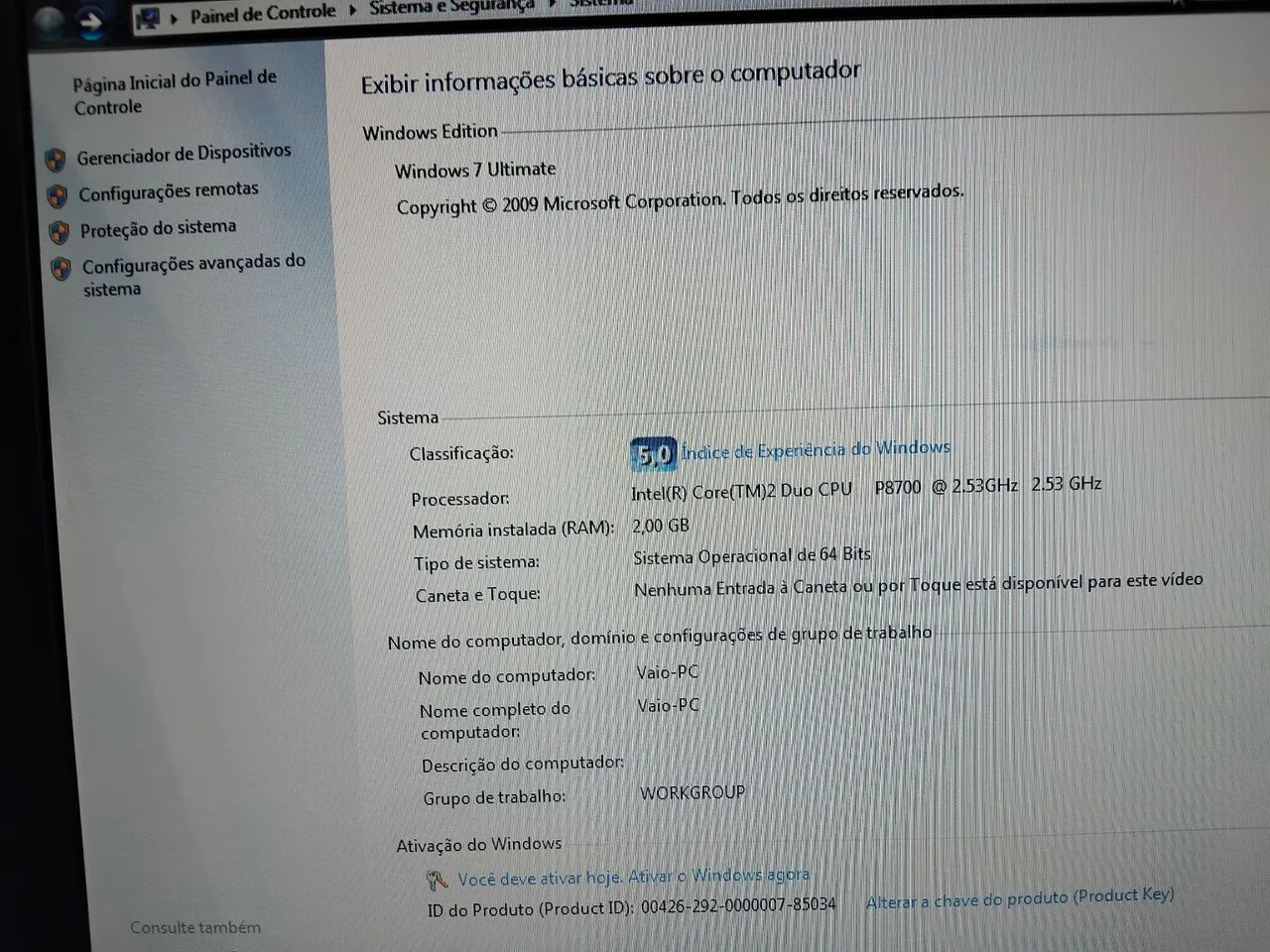 Notebook Vaio VGN -SR45L Core 2 Duo 2gb HD 330gb Wind10 - Foto 5