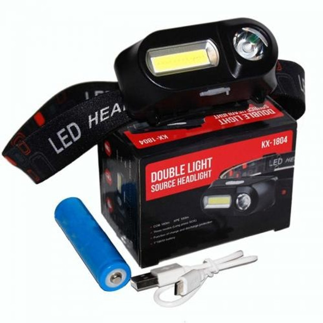 Lanterna Dupla De Cabeça Led Recarregável Preta Kx-1804 - Foto 2