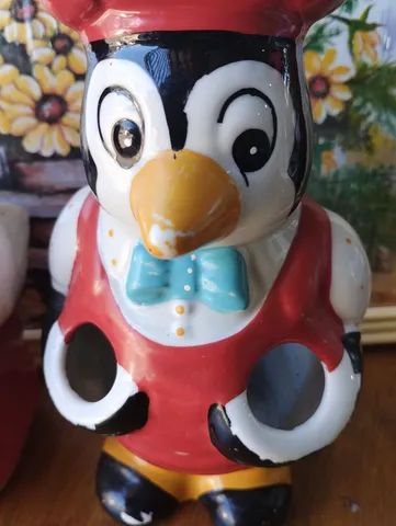 Antigo casal de pinguins em porcelana porta colher de madeira. - Foto 5