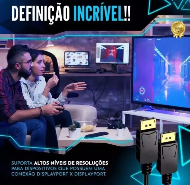 Cabo Displayport 1.2 4k Ultra Hd 144hz Blindado 1,8m 3d Dp Arduino Automação COD-CP778   - Foto 2