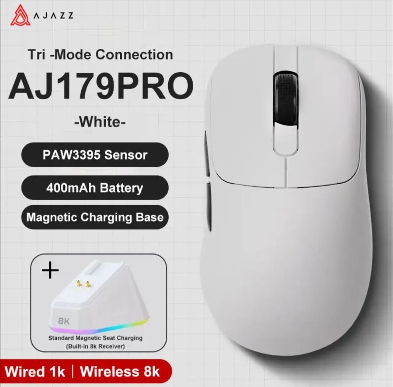 Mouse Gamer AJAZZ 179 PRO, Com Dock, Wireless 8K Sem fio Tri-Mode, Sensor 3395 - Foto 5