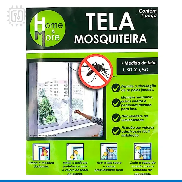 Tela Mosquiteira Anti-inseto 1,30 x 1,50 m Para Portas Janelas com Velcro Pratica