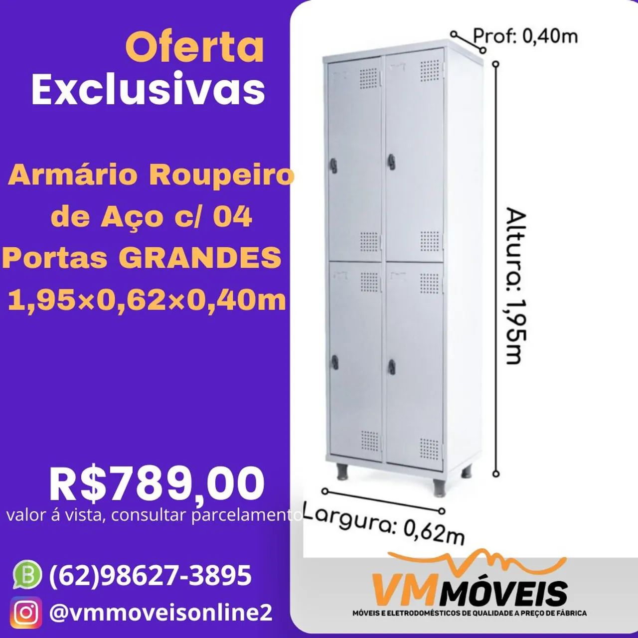 Armário Roupeiro de Aço c/ 04 Portas GRANDES