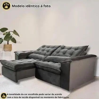 Sofá Retrátil 3 Lugares No Cinza  - Foto 2