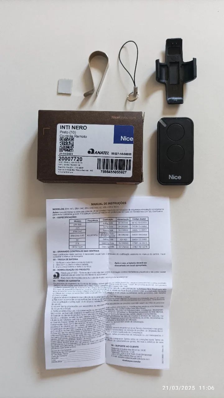 Controle Remoto Para Portão Eletrônico Nice Era Inti 2 teclas PRETO/PRETO - Foto 3