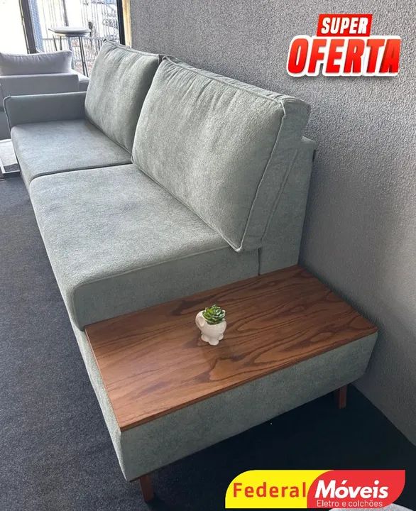 Sofá 2,30m c/ Mesa Lateral Tecido Bouclé Menta - Entregamos - Foto 2