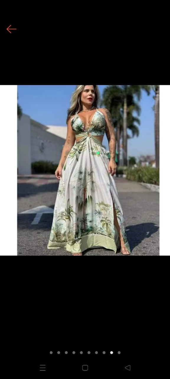 Vestido longo estampado tropical