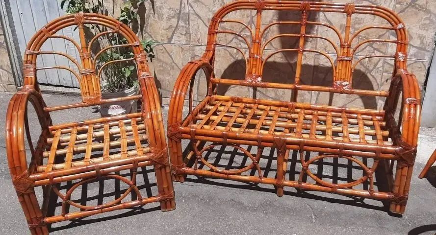 Conjunto de sofá de bambu 2 peças para varanda