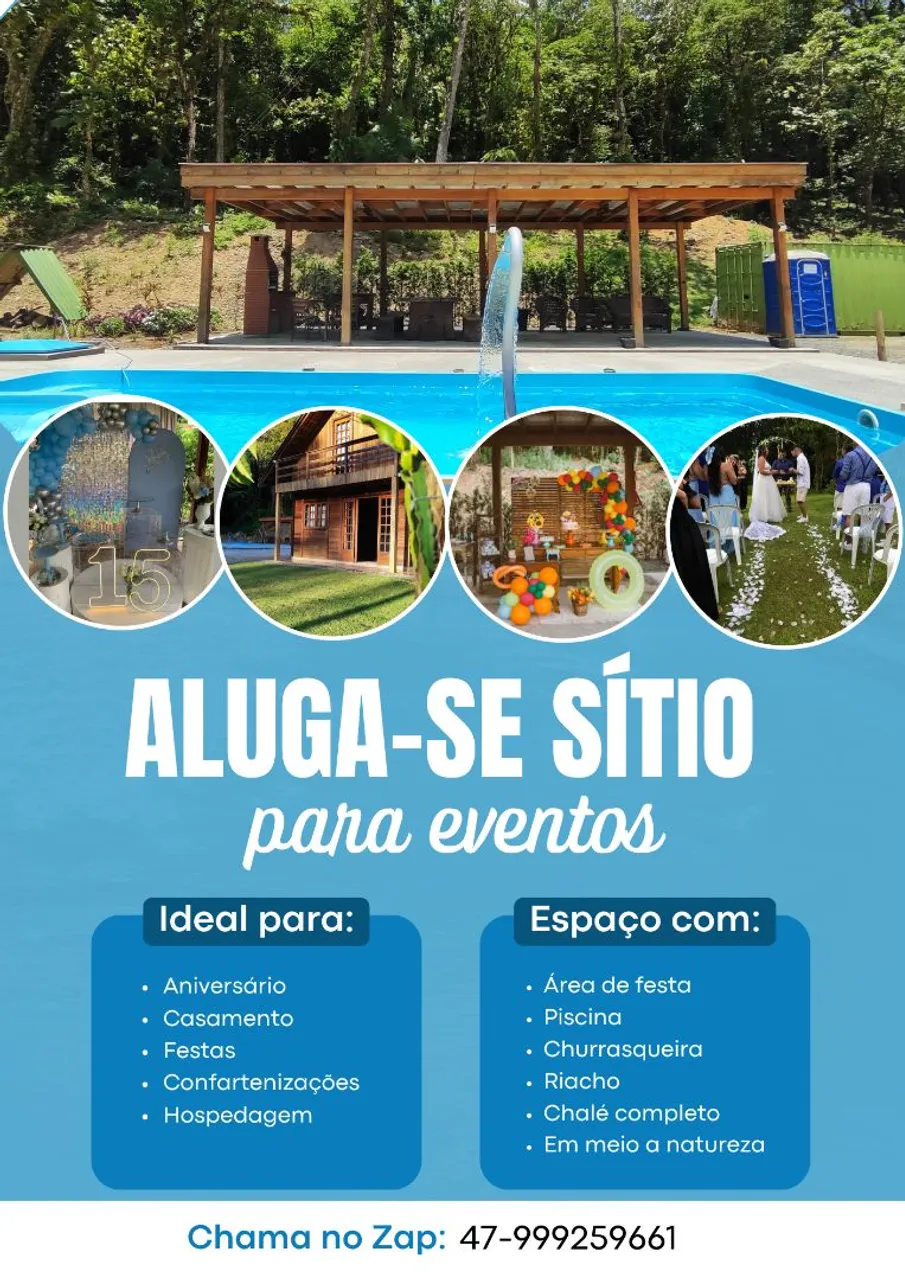 Sítio para hospedagem e área externa para eventos