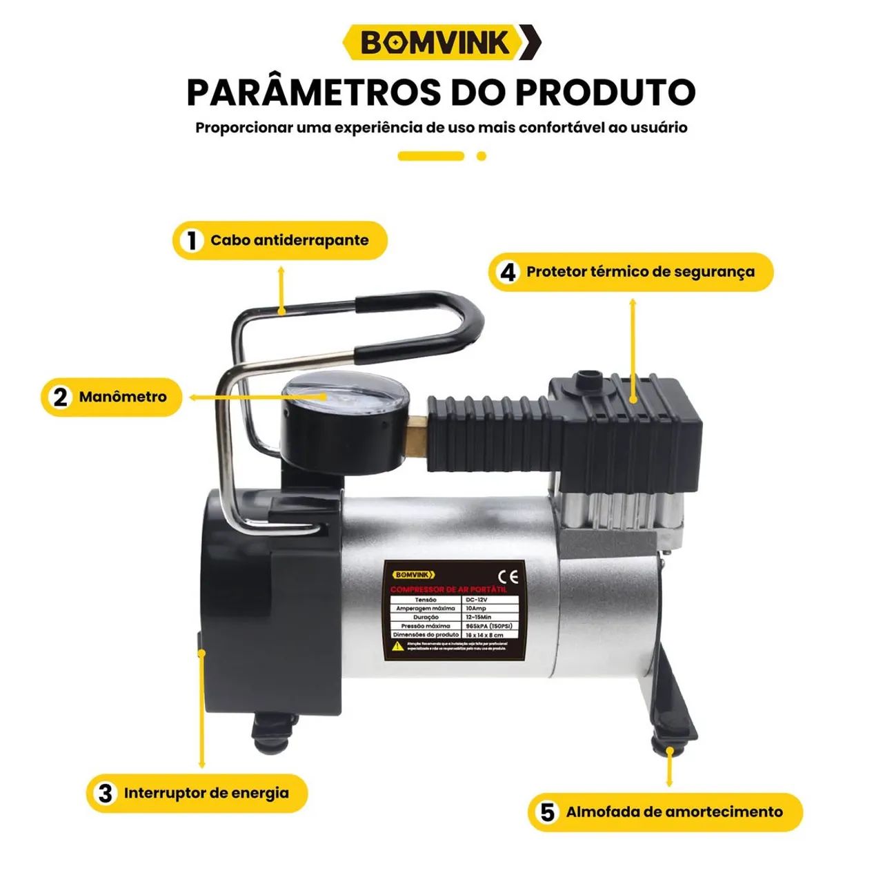 Compressor de Ar Bomba de Ar Portátil para Carros - Com Cilindro Metálico - Foto 3